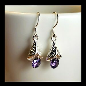 Amethyst CZ 14K White Gold-Plated Drop Earrings